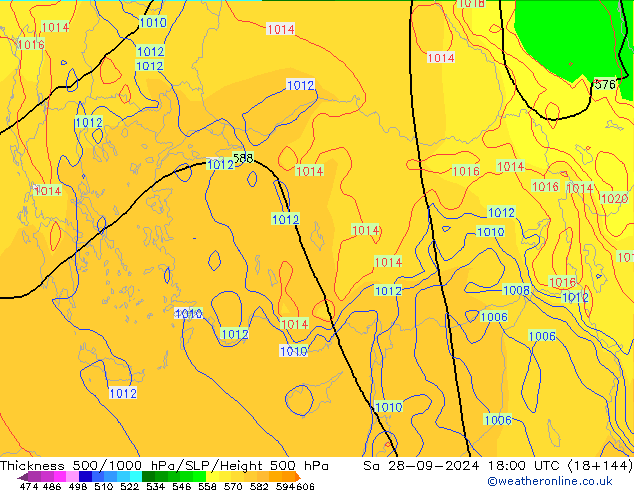 Thck 500-1000hPa GFS sab 28.09.2024 18 UTC