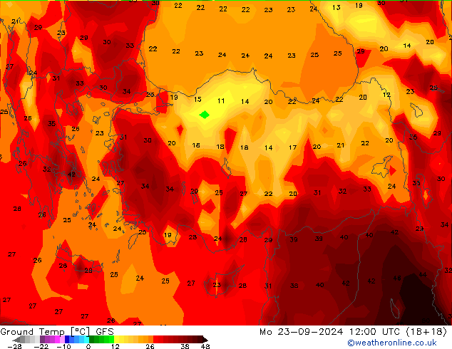 Topraküstü en düşük Sıc. GFS Pzt 23.09.2024 12 UTC