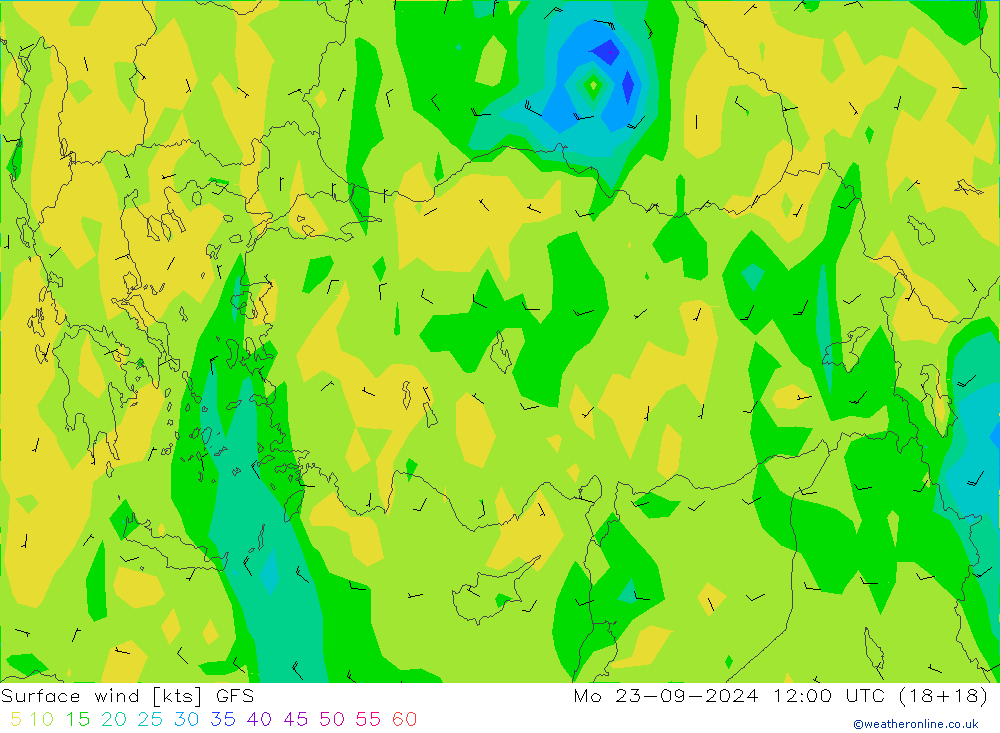 Surface wind GFS Mo 23.09.2024 12 UTC