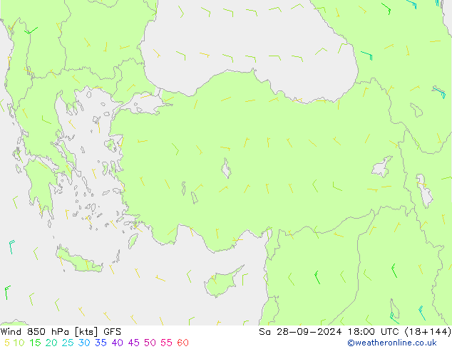 Viento 850 hPa GFS sáb 28.09.2024 18 UTC