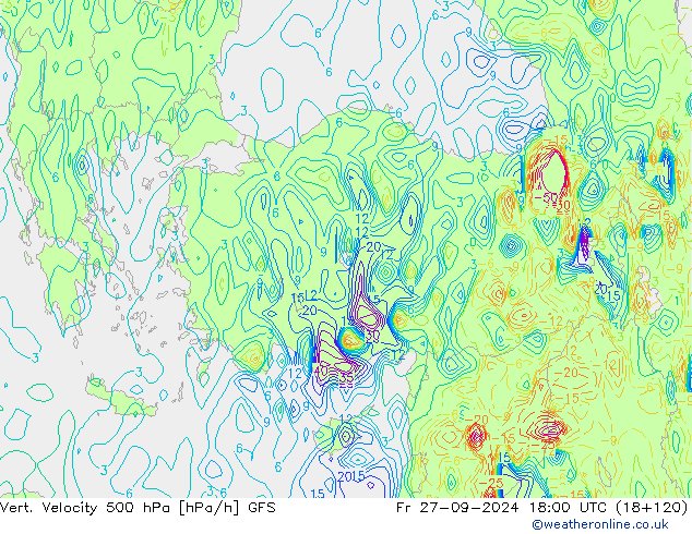 Vert. snelheid 500 hPa GFS vr 27.09.2024 18 UTC