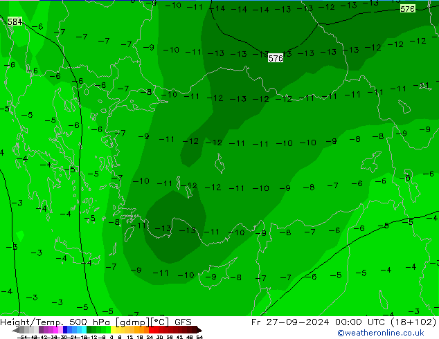 Z500/Rain (+SLP)/Z850 GFS пт 27.09.2024 00 UTC