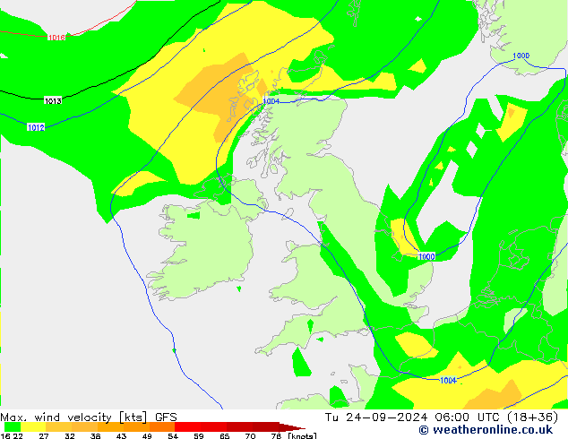 Max. wind velocity GFS Tu 24.09.2024 06 UTC