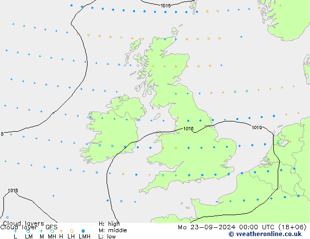 Cloud layer GFS пн 23.09.2024 00 UTC