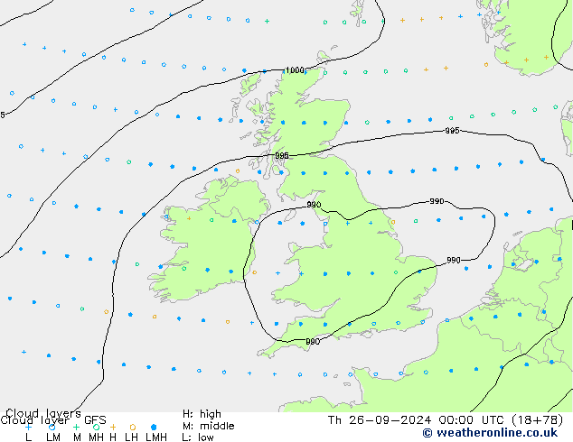 Cloud layer GFS чт 26.09.2024 00 UTC