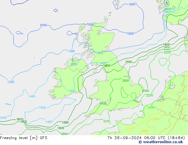 Nulgradenniveau GFS do 26.09.2024 06 UTC