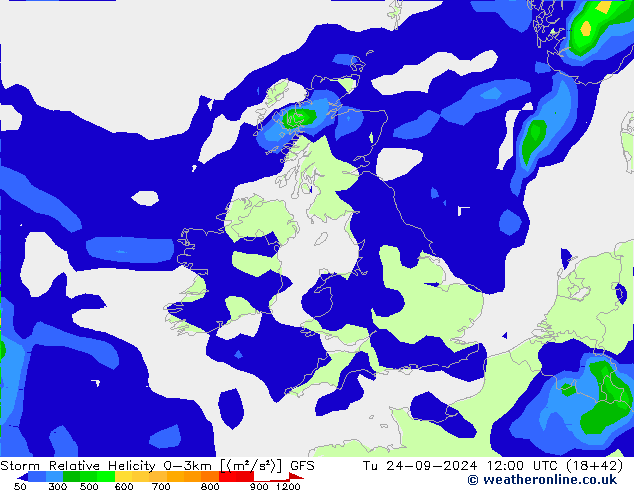 Storm Relative Helicity GFS Tu 24.09.2024 12 UTC