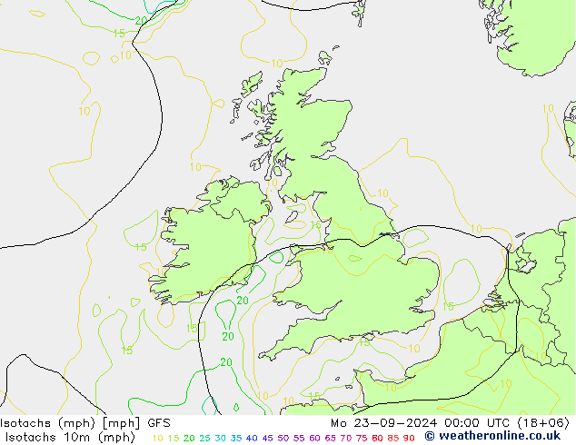 Isotachs (mph) GFS Mo 23.09.2024 00 UTC