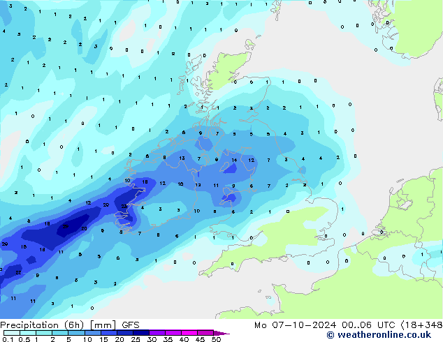 Z500/Rain (+SLP)/Z850 GFS pon. 07.10.2024 06 UTC