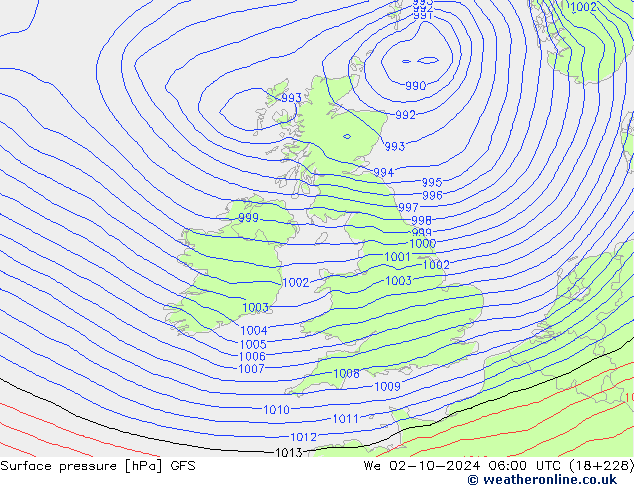 pression de l'air GFS mer 02.10.2024 06 UTC