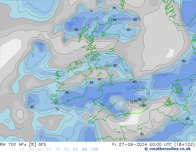 RH 700 hPa GFS Fr 27.09.2024 00 UTC