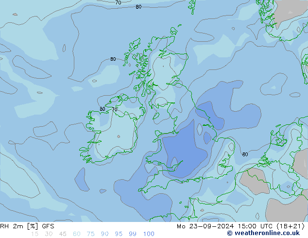 Humedad rel. 2m GFS lun 23.09.2024 15 UTC