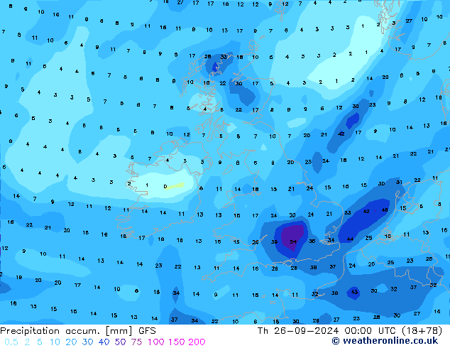 Precipitation accum. GFS чт 26.09.2024 00 UTC