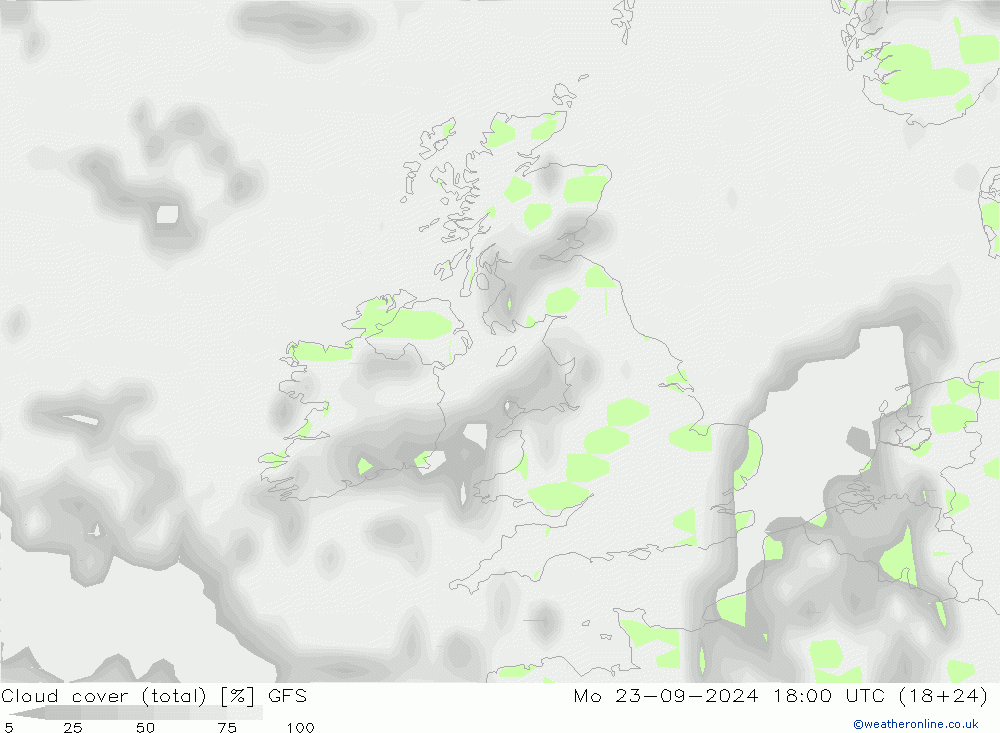 Nubi (totali) GFS lun 23.09.2024 18 UTC