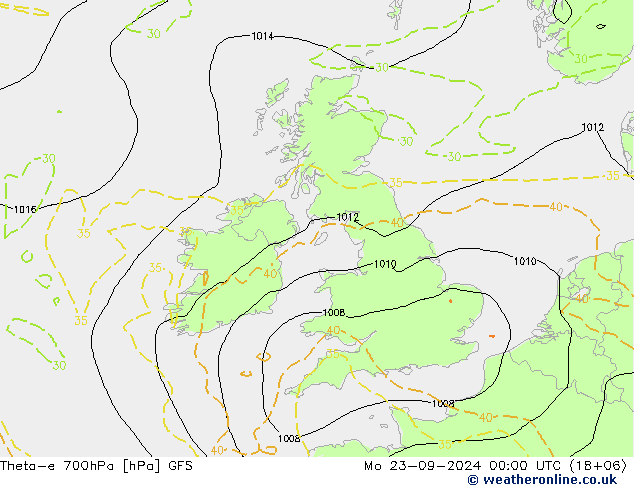 Theta-e 700hPa GFS Seg 23.09.2024 00 UTC