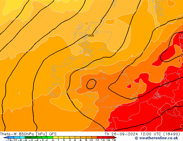 Theta-W 850hPa GFS Th 26.09.2024 12 UTC