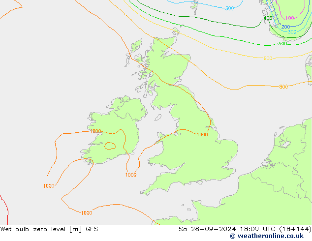 Theta-W Isoterma 0° GFS Sáb 28.09.2024 18 UTC