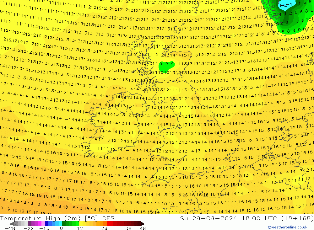 Höchstwerte (2m) GFS So 29.09.2024 18 UTC