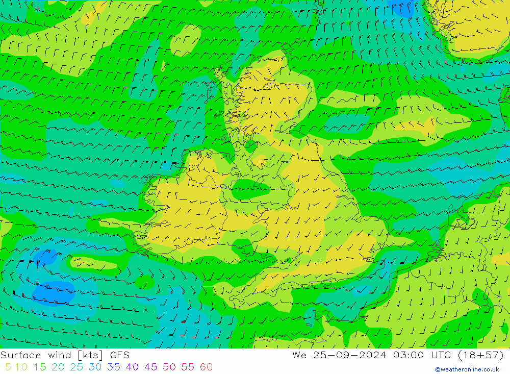 Bodenwind GFS Mi 25.09.2024 03 UTC