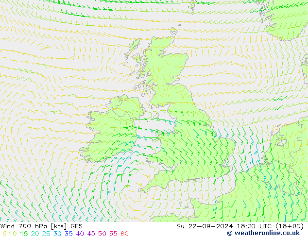 Wind 700 hPa GFS Su 22.09.2024 18 UTC