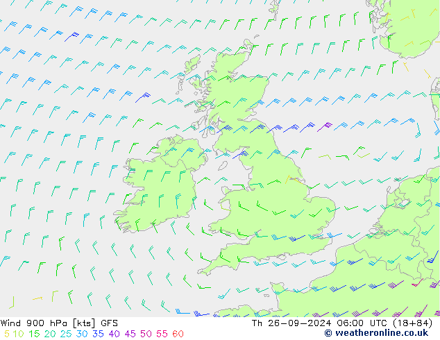 wiatr 900 hPa GFS czw. 26.09.2024 06 UTC