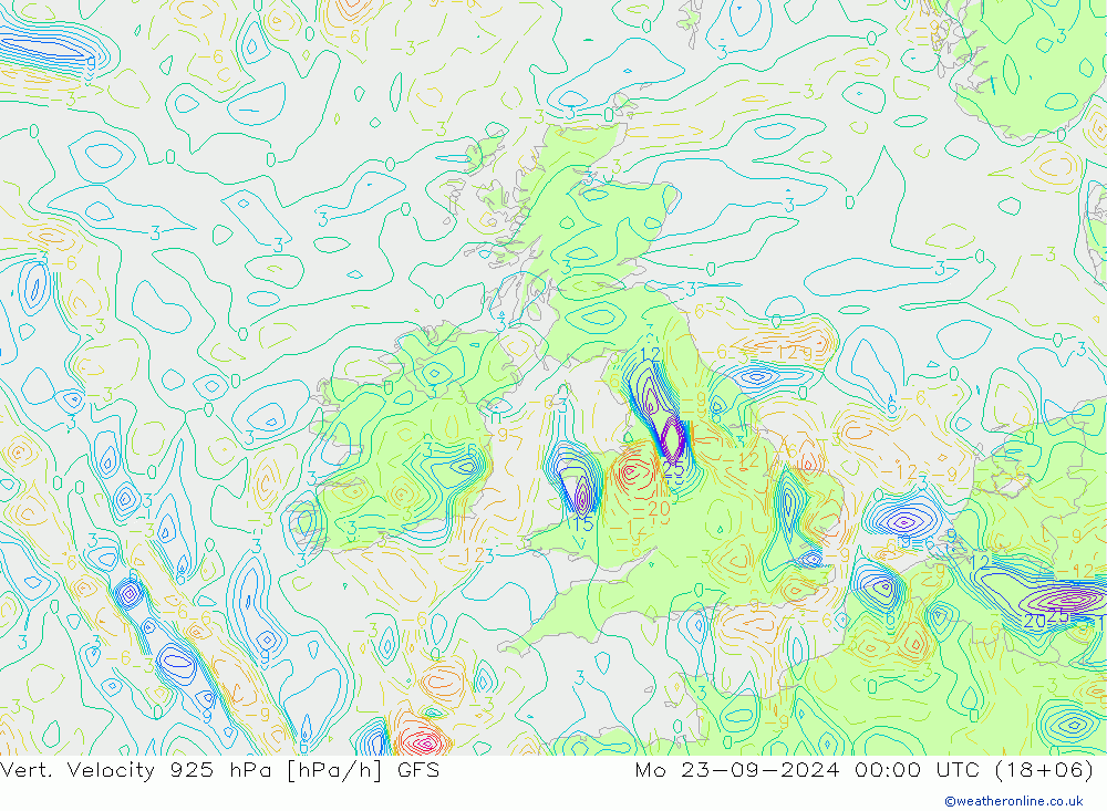 925 hPa Dikey Hız GFS Pzt 23.09.2024 00 UTC