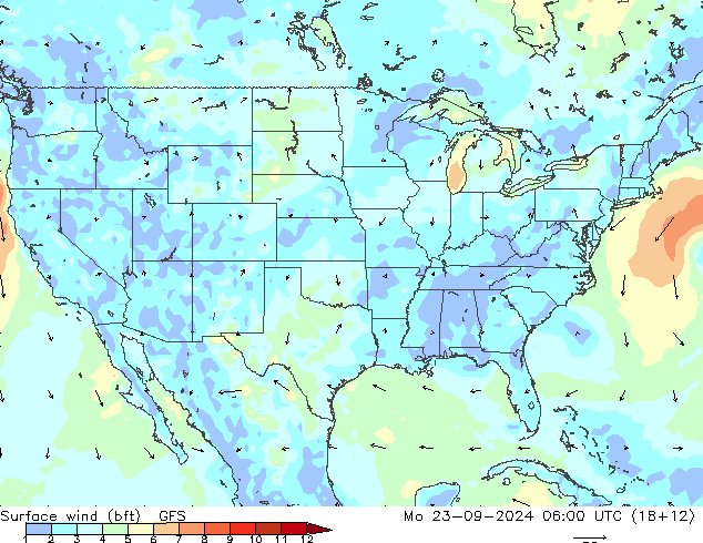 Rüzgar 10 m (bft) GFS Pzt 23.09.2024 06 UTC