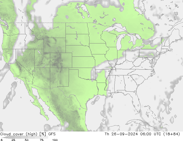 Cloud cover (high) GFS Th 26.09.2024 06 UTC