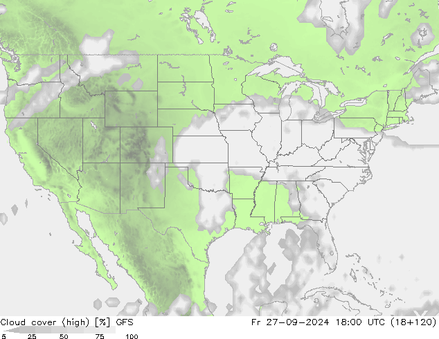 Wolken (hohe) GFS Fr 27.09.2024 18 UTC