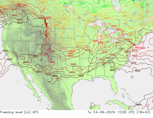 Freezing level GFS  24.09.2024 12 UTC
