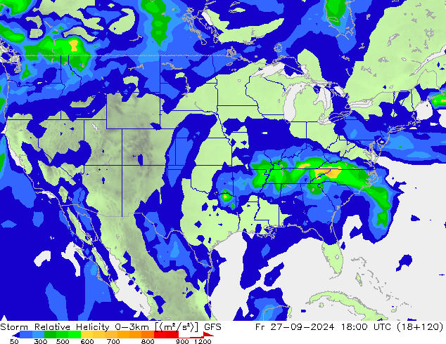 Storm Relative Helicity GFS Fr 27.09.2024 18 UTC