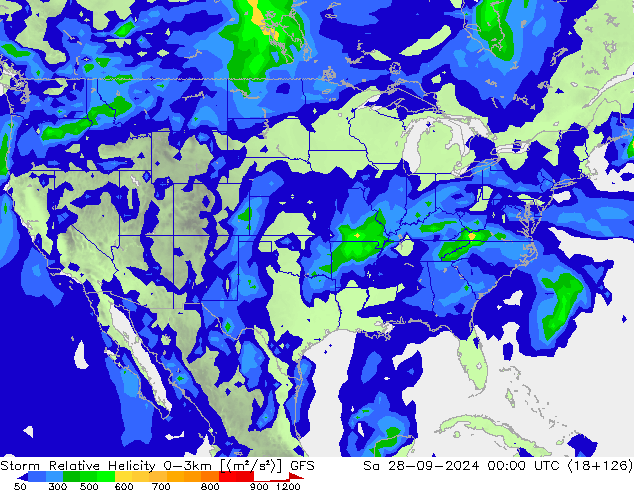 Storm Relative Helicity GFS sáb 28.09.2024 00 UTC