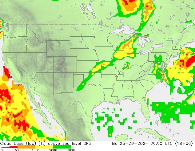 Cloud base (low) GFS pon. 23.09.2024 00 UTC