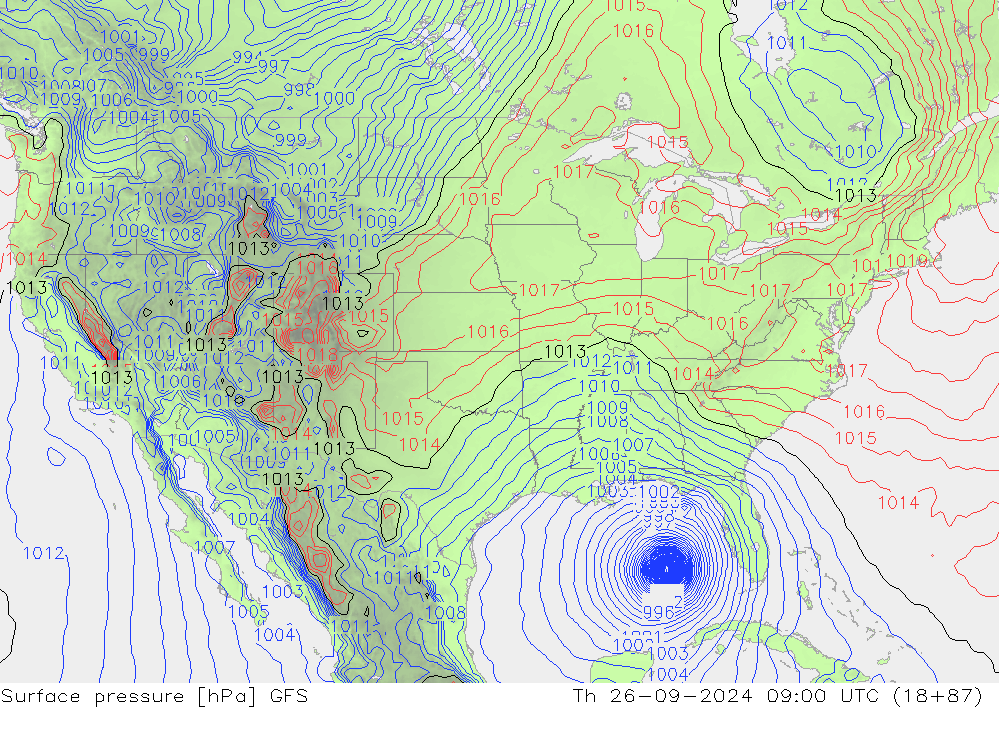 Pressione al suolo GFS gio 26.09.2024 09 UTC