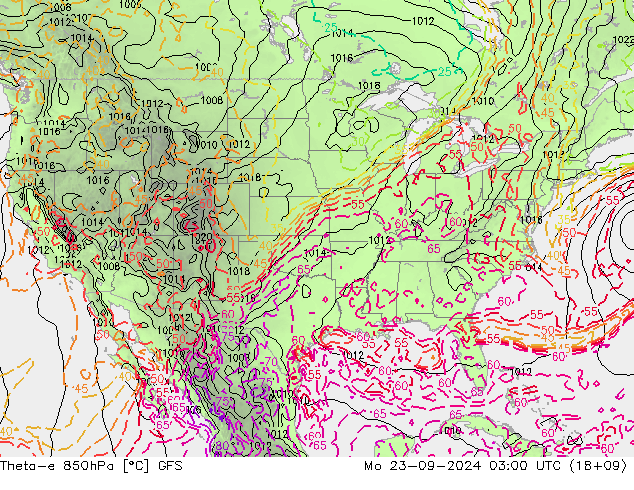 Theta-e 850hPa GFS Seg 23.09.2024 03 UTC