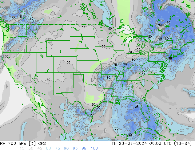 RH 700 hPa GFS Září 2024