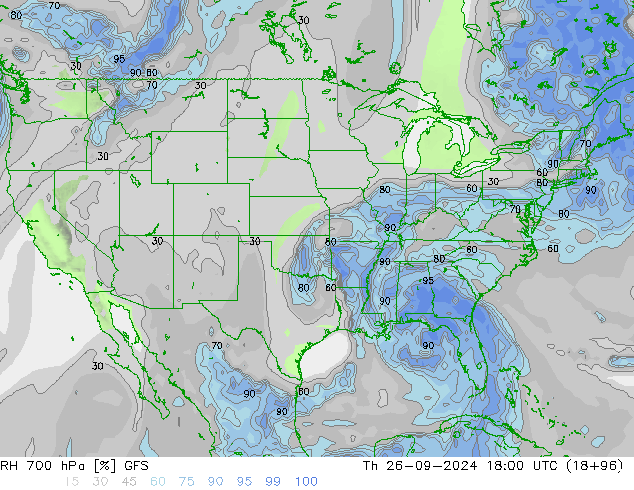 RH 700 hPa GFS Th 26.09.2024 18 UTC