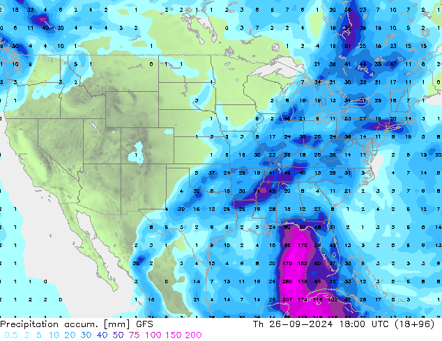 Precipitation accum. GFS Čt 26.09.2024 18 UTC