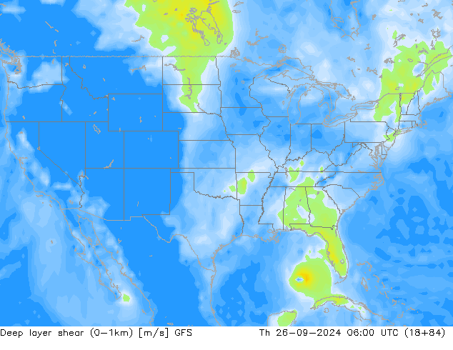 Deep layer shear (0-1km) GFS Září 2024