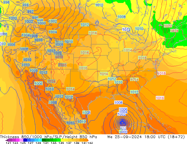 Dikte 850-1000 hPa GFS wo 25.09.2024 18 UTC