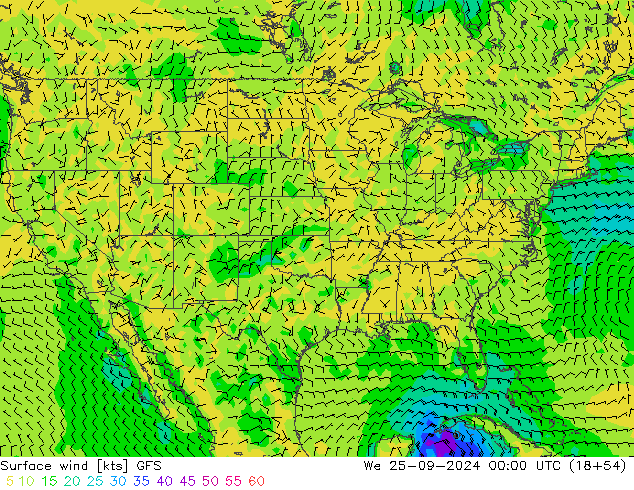 Surface wind GFS We 25.09.2024 00 UTC