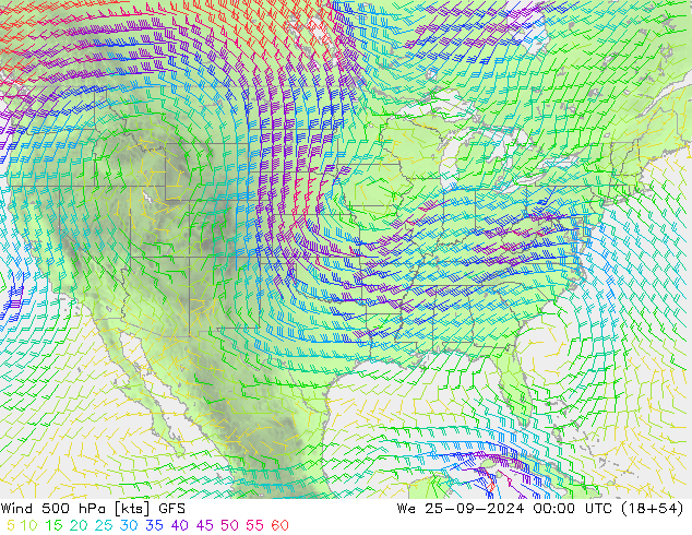 Wind 500 hPa GFS We 25.09.2024 00 UTC