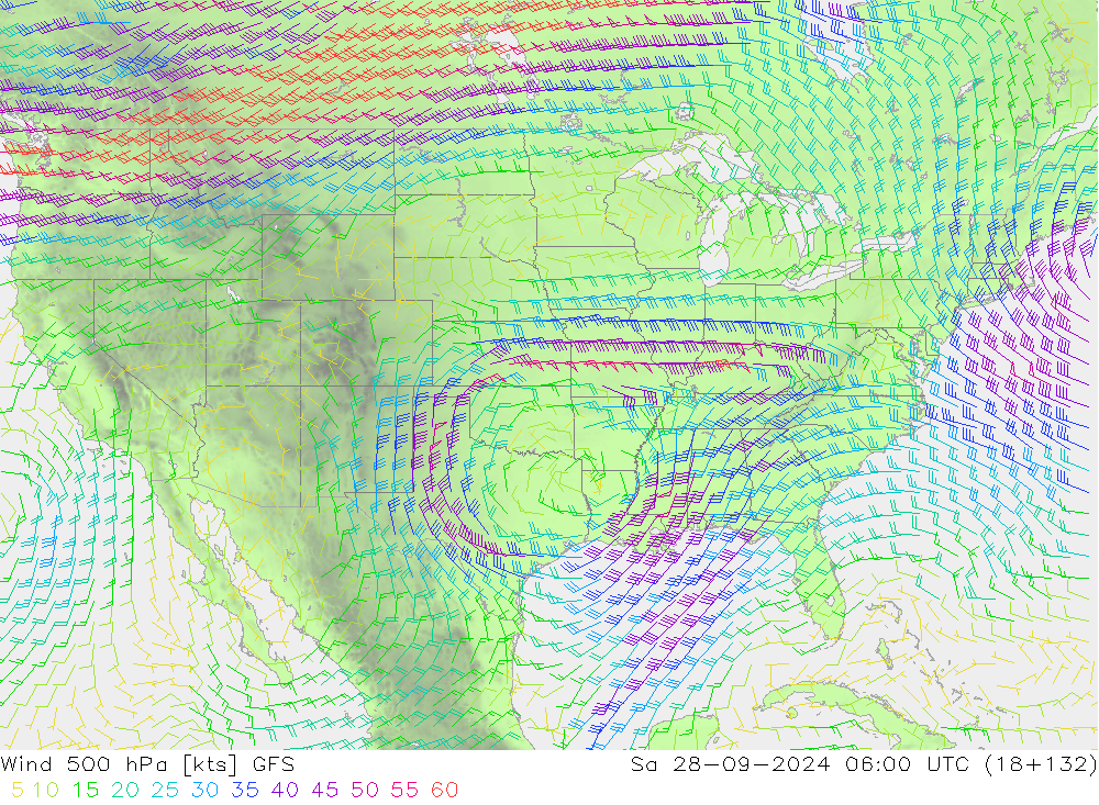 wiatr 500 hPa GFS so. 28.09.2024 06 UTC