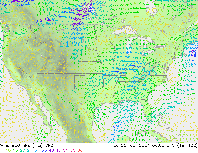 Wind 850 hPa GFS Sa 28.09.2024 06 UTC