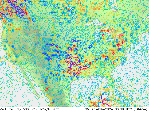 Vert. Velocity 500 гПа GFS ср 25.09.2024 00 UTC