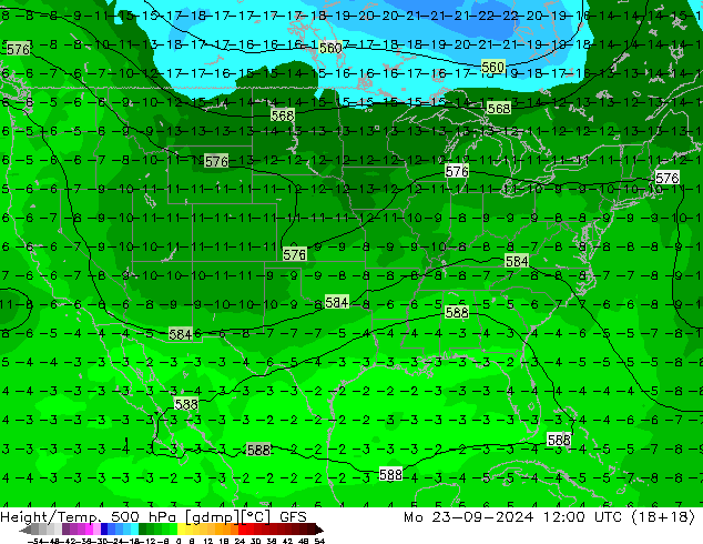 Yükseklik/Sıc. 500 hPa GFS Pzt 23.09.2024 12 UTC