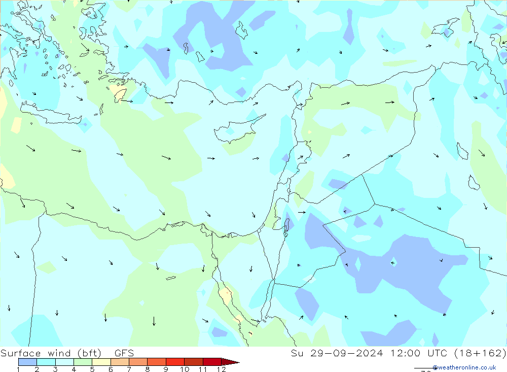 Surface wind (bft) GFS Su 29.09.2024 12 UTC