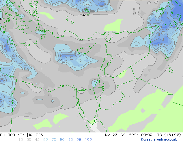 RH 300 hPa GFS Seg 23.09.2024 00 UTC