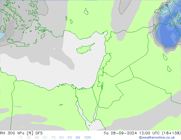 RH 300 hPa GFS Sa 28.09.2024 12 UTC