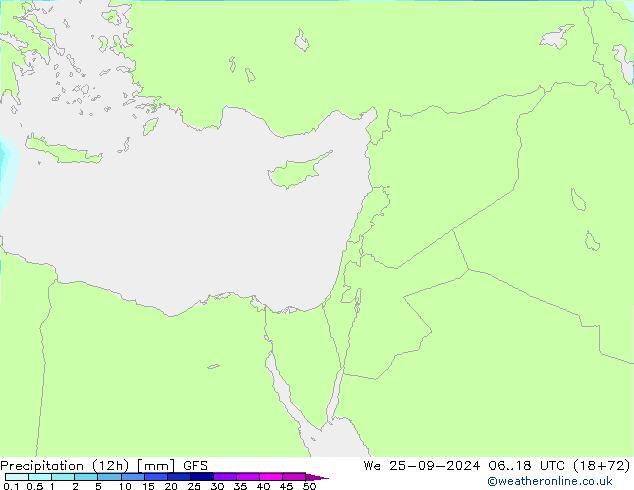 Precipitation (12h) GFS We 25.09.2024 18 UTC